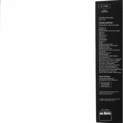 LP + CD: Johann Pachelbel Orgelwerke Albert Bolliger - 1987 - 3LP-Box