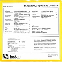 CD Jecklin Musik für Blockflöte, Fagott und Cembalo - Marianne Lüthi, Walter Stiftner, Rudolf Scheidegger