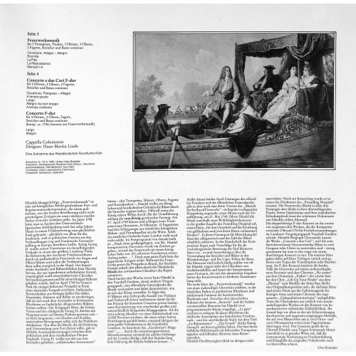 LP + CD:  Georg Friedrich Händel, Festival Strings Lucerne, Rudolf Baumgartner, Cappella Coloniensis, Hans-Martin Linde – Wassermusik · Feuerwerksmusik