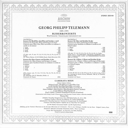 LP + CD: Camerata Bern - Georg Philipp Telemann Bläserkonzerte, Wind Concertos - 1981