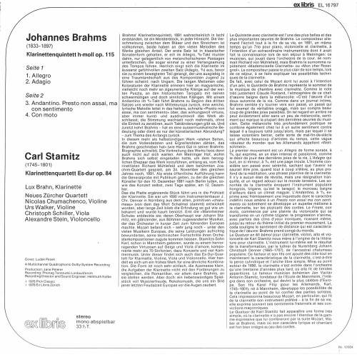 LP + CD: Neues Zürcher Quartett - Brahms Stamitz Lux Brahn - 1978