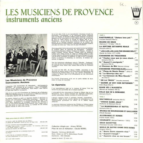 LP + CD: Les musiciens de Provence instruments anciens - 1980