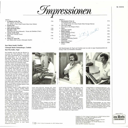 LP + CD: Kurt Maria Staubli, Christoph Martin Schönenberger, Kurt Pius Koller – Impressionen - 1986