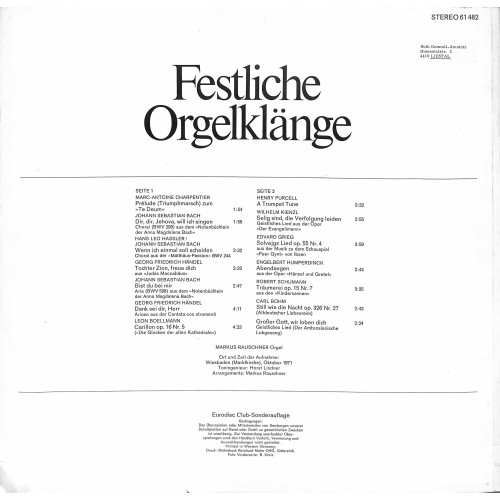 CD-Kopie von Vinyl: Markus Rauschner – Festliche Orgelklänge - 1971