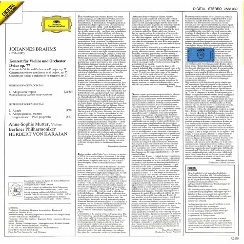 CD: Johannes Brahms, Anne-Sophie Mutter, Berliner Philharmoniker · Herbert von Karajan – Violinkonzert = Violin Concerto - 1982