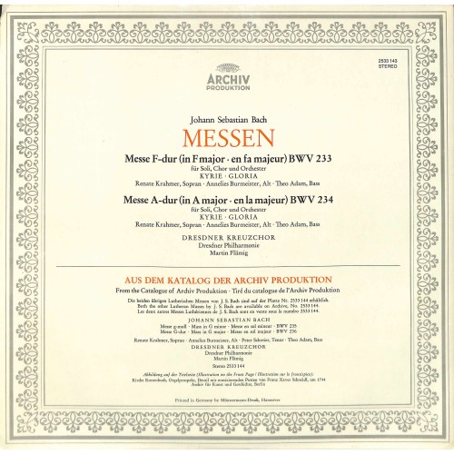 CD: Johann Sebastian Bach - Renate Krahmer • Annelies Burmeister•Theo Adam • Dresdner Kreuzchor•Dresdner Philharmonie•Martin Flämig – Messen 