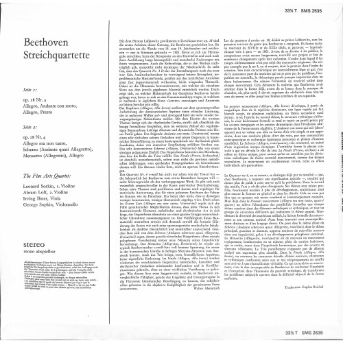 CD + LP Vinyl: Beethoven / The Fine Arts Quartet – Streichquartette Op. 18 Nr. 3 Und Nr. 4 - 1959