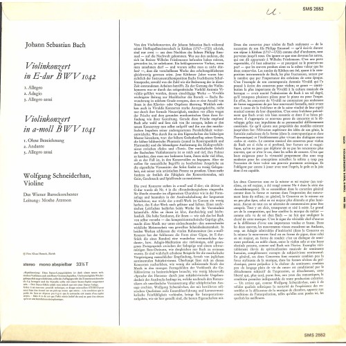 CD-Kopie von Vinyl:  Bach, Wolfgang Schneiderhan, Das Wiener Barockorchester – Violinkonzerte E-dur Und A-moll