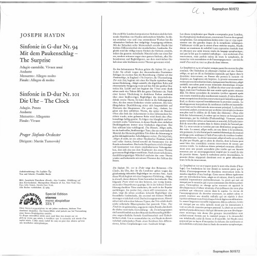 CD: Joseph Haydn, Prager Sinfonie-Orchester, Martin Turnovský, Sinfonie In G-dur Nr. 94 Sinfonie In D-dur Nr. 101 -1969