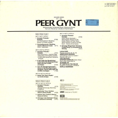 CD: Grieg - The Academy Of St. Martin-in-the-Fields, Neville Marriner, Ambrosian Singers – Peer Gynt Bühnenmusik - 1983