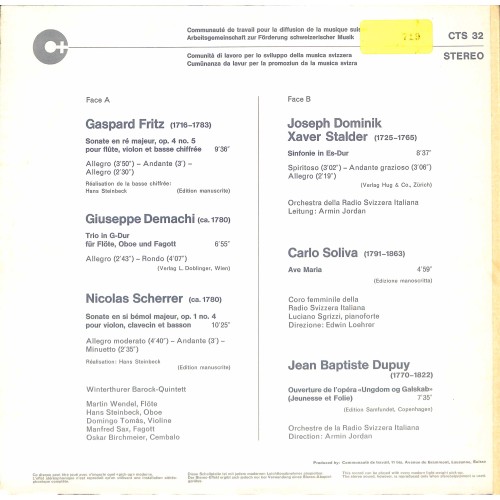 CD: Gaspard Fritz / Giuseppe Demachi / Nicolas Scherrer / Joseph D. X. Stalder / Carlo Soliva / Jean Edouard Dupuy - 1967