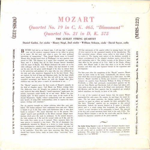 CD: Mozart, The Guilet String Quartet – Quartet No. 19 In C K. 465, Dissonant / Quartet No. 21 In D K.575