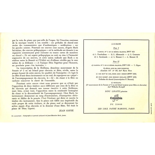 CD-Kopie von Vinyl: Bach, Dinu Lipatti – Partita N° 1; Jesus, Que Ma Joie Demeure; 2 Préludes De Choral; Siciliana