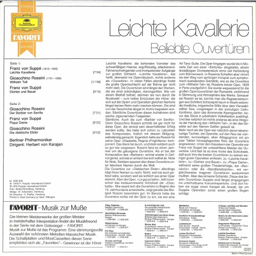CD + LP Vinyl: Berliner Philharmoniker, Herbert von Karajan – Leichte Kavalerie - Beliebte Ouvertüren - 1980