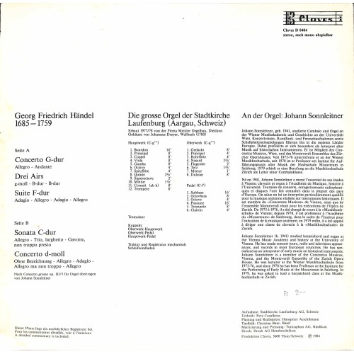 CD-Kopie von Vinyl: Johann Sonnleitner, Georg Friedrich Händel – Stadtkirche Laufenburg - Johann Sonnleitner - 1984