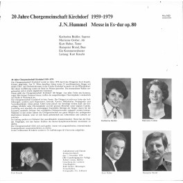CD-Kopie von Vinyl: Johann Nepomuk Hummel, Kurt Knecht – Messe Es-dur Op. 80 20 Jahre Chorgemeinschaft Kirchdorf 1959 - 1979