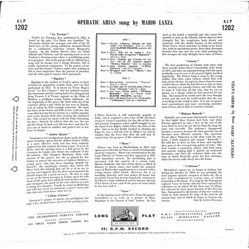 CD-Kopie von Vinyl: Mario Lanza – Operatic Arias - 1954