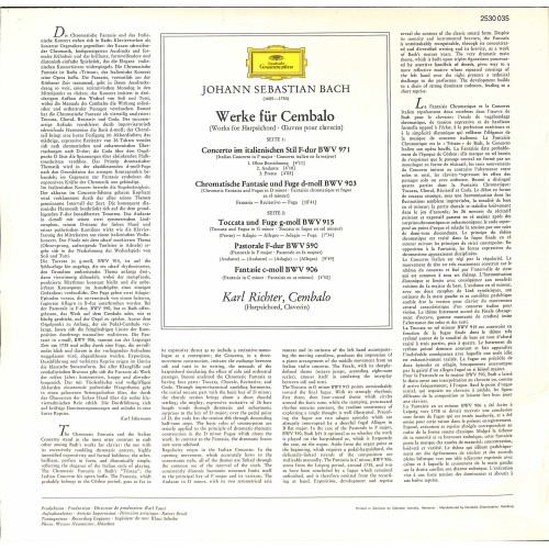 CD-Kopie von Vinyl: Johann Sebastian Bach, Karl Richter – Italienisches Konzert, Chromatische Fantasie Und Fuge - 1970