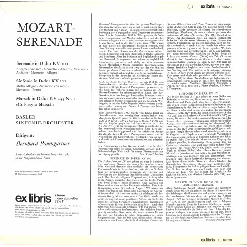 LP + CD: Mozart, Bernhard Paumgartner, Basler Sinfonie-Orchester – Mozart-Serenade - 1970