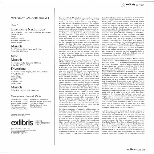 LP + CD: Mozart, Kammermusik-Ensemble Zürich – Eine Kleine Nachtmusik - 1974