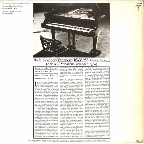 CD + LP: Bach - Glenn Gould – The Goldberg Variations - 1982