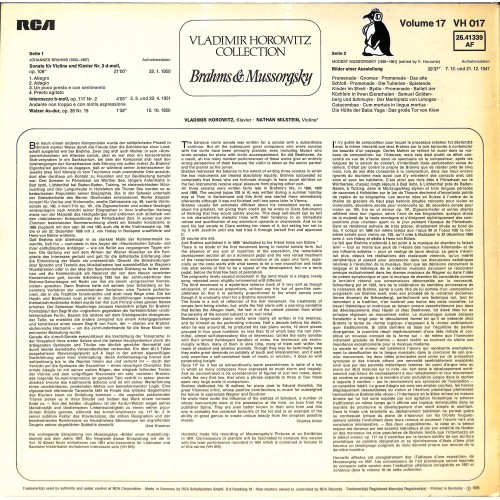 CD-Kopie von Vinyl: Vladimir Horowitz, Nathan Milstein – Brahms & Mussorgsky