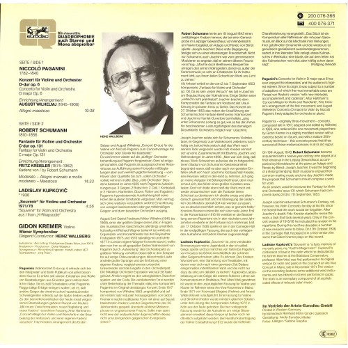 CD-Kopie von Vinyl: Gidon Kremer, Wiener Symphoniker, Heinz Wallberg – Violinkonzert In D Op. 6 / Fantasie In C Op. 131 / Souvenir - 1979