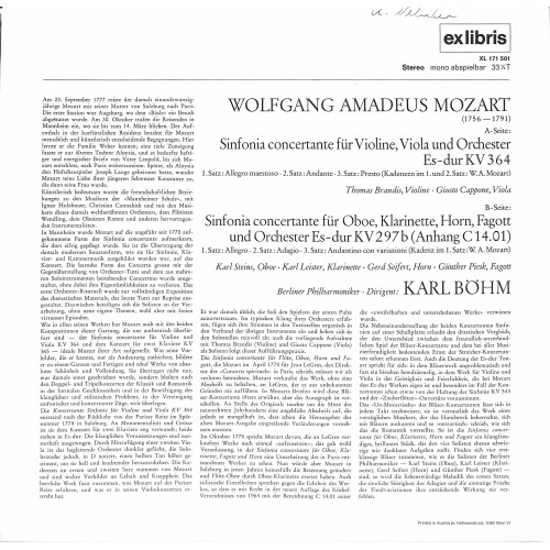 CD + LP:  Wolfgang Amadeus Mozart - Berliner Philharmoniker, Karl Böhm – Sinfonie Concertanti KV 364 & KV 297b