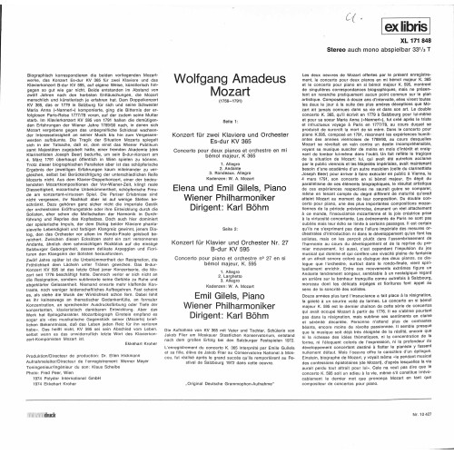 CD + LP: Mozart, Wiener Philharmoniker, Karl Böhm – Klavierkonzert B-dur KV 595 / Konzert Für Zwei Klaviere - 1974