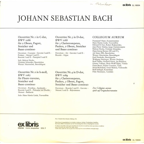 CD + LP:  J.S. Bach - Collegium Aureum – Ouvertüren - 1971 - 2 LPs