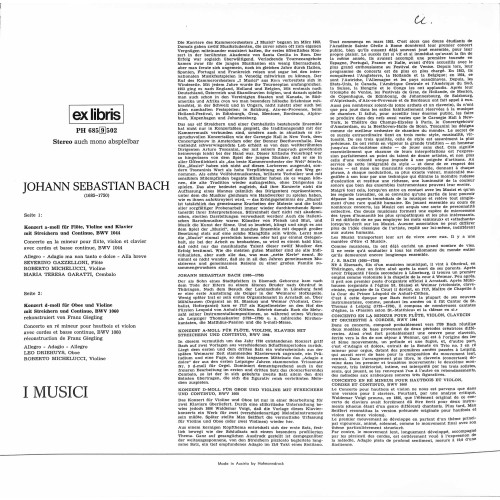 CD + LP: Bach, I Musici – Konzert A-Moll Für Flöte, Violine Und Klavier, BWV 1044 / Konzert D-Moll Für Oboe Und Violine, BWV 1060 
