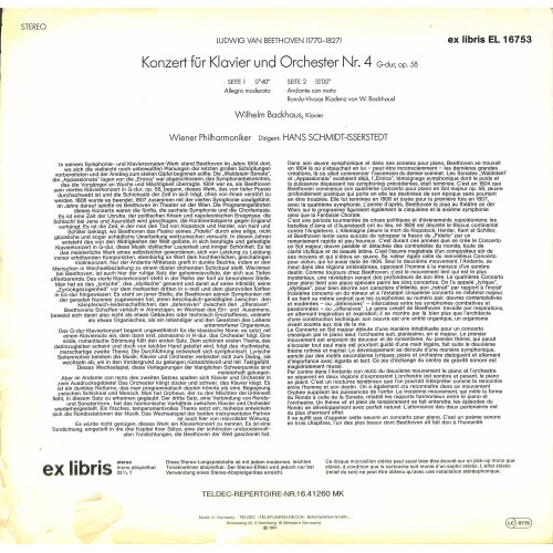 CD + LP: Beethoven - Wilhelm Backhaus ‧ Wiener Philharmoniker ‧ Konzert Für Klavier Und Orchester Nr. 4 G-dur, Op. 58