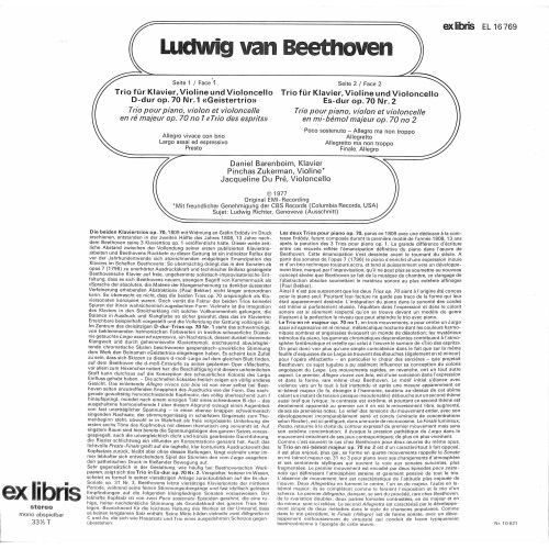 CD + LP: Beethoven, Pinchas Zukerman, Jacqueline Du Pré, Daniel Barenboim – Klaviertrios Op. 70 Nr. 1 D-Dur "Geistertrio" • Nr. 2 Es-dur