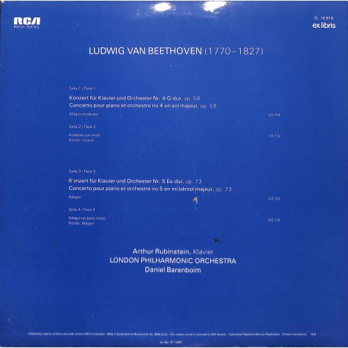 CD + LP: Ludwig van Beethoven - Artur Rubinstein, London Philharmonic Orchestra, Daniel Barenboim – Klavierkonzerte Nr. 4 Und 5 - 1976