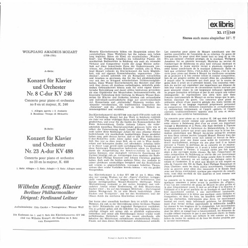 CD + LP: Mozart - Wilhelm Kempff – Mozart Konzert Für Klavier Und Orchester Nr. 8 C-dur Kv 246 Und Nr. 23 A-dur KV 488