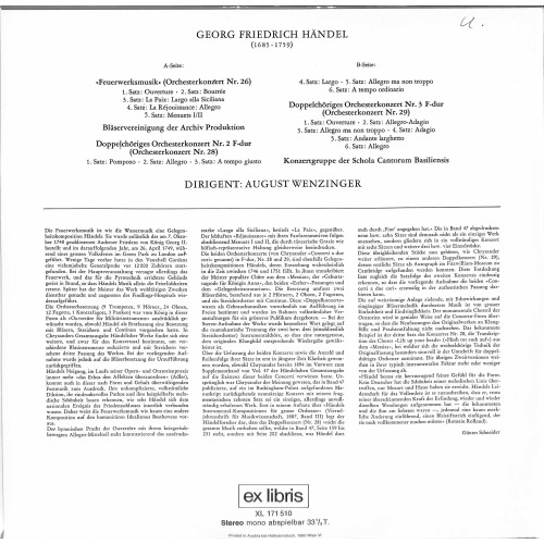 CD + LP: Georg Friedrich Händel − August Wenzinger – »Feuerwerksmusik« / Doppelchörige Orchesterkonzerte Nr. 2 Und Nr. 3 F-dur