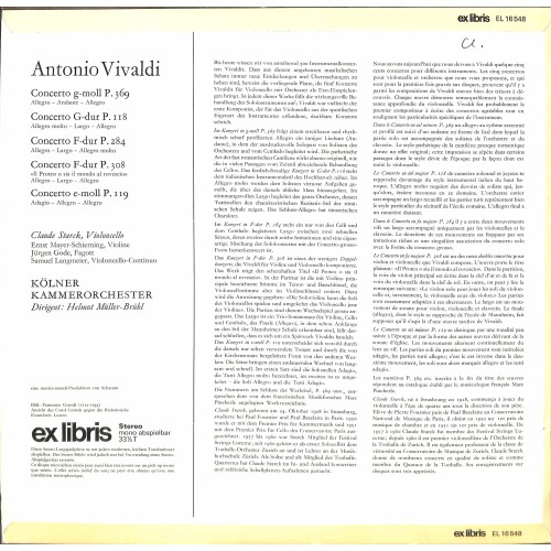 CD + LP: Antonio Vivaldi, Claude Starck, Helmut Müller-Brühl, Kölner Kammerorchester – Concerti- 1970