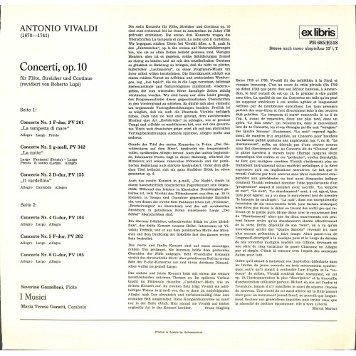 CD + LP: Antonio Vivaldi, Severino Gazzelloni, I Musici, Maria Teresa Garatti – Concerti, Op 10 Für Flöte, Streicher Und Continuo - 1968