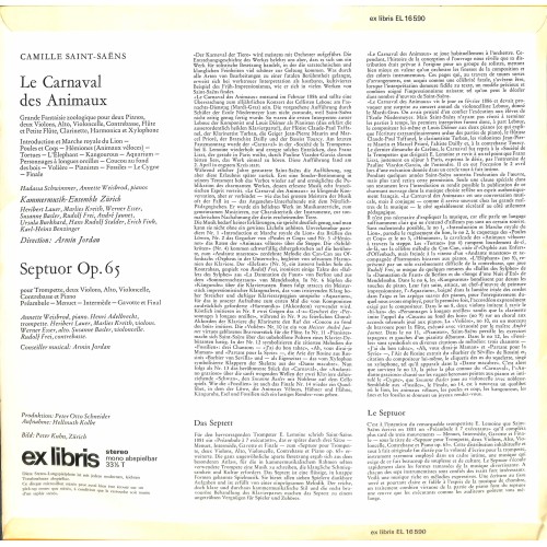 CD + LP: Camille Saint-Saëns, Kammermusik-Ensemble Zürich, Armin Jordan – Le Carnaval Des Animaux / Septuor Op. 65