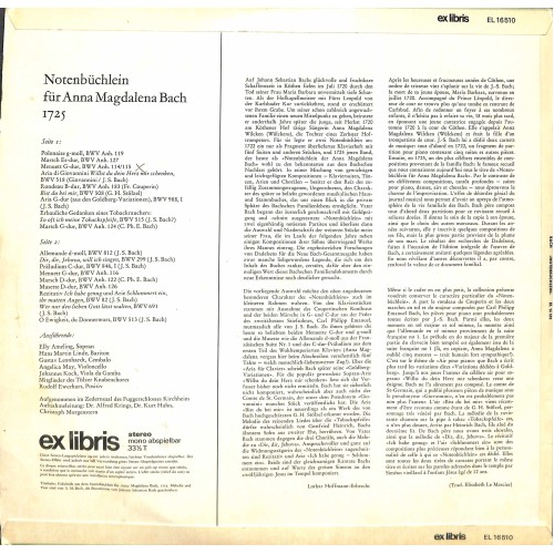 CD + LP: Various – Notenbüchlein Anna Magdalalena Bach - 1968