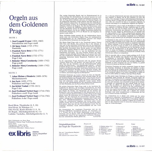 CD + LP: Zvonar, Linek, Brixi, Černohorský, Otradovic, Zach, Vanhal, Seger – Orgeln Aus Dem Goldenen Prag - 1974