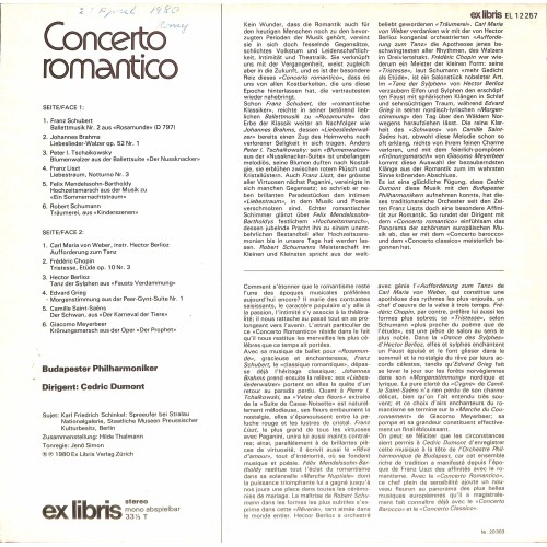 CD + LP: Budapester Philharmoniker, Cedric Dumont – Concerto Romantico - 1980