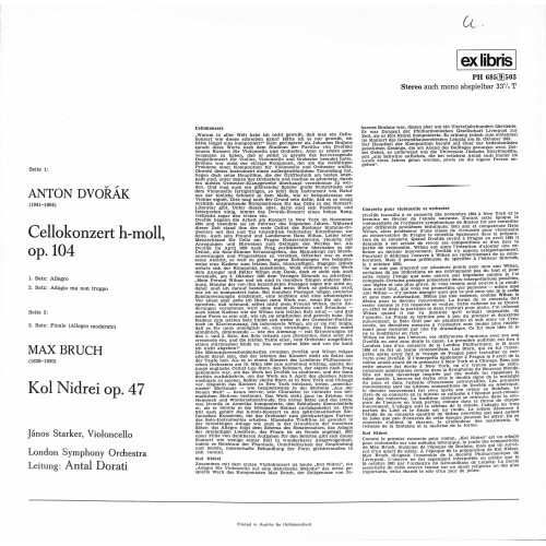 CD + LP: Dvořák, Bruch, Janos Starker, Antal Dorati, London Symphony Orchestra – Cellokonzert H-Moll - Kol Nidrei