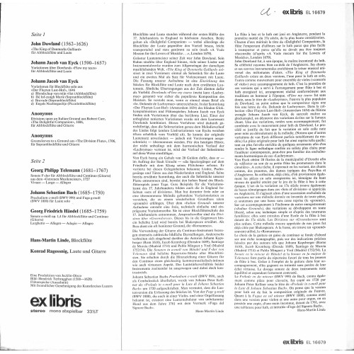 CD + LP: Hans-Martin Linde, Konrad Ragossnig - Bach / Händel / Telemann / Dowland / Van Eyck – Musik Für Blockflöte