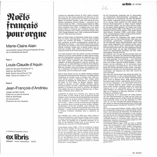 CD + LP: Louis-Claude d' Aquin*, Jean-François d' Andrieu, Marie-Claire Alain – Noëls Français Pour Orgue