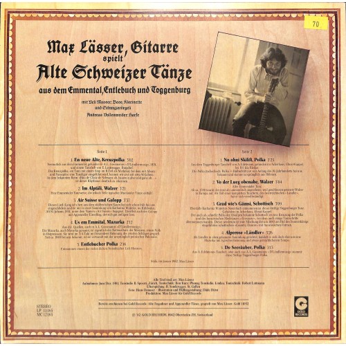 CD-Kopie von Vinyl: Max Lässer – Alte Schweizer Tänze Aus Dem Emmental, Entlebuch Und Toggenburg - 1982