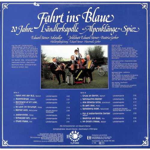 CD Ländlerkapelle "Alpenklänge" Spiez, Jodelduett Eduard Steiner - Beatrice Gerber – Fahrt ins Blaue - 1986