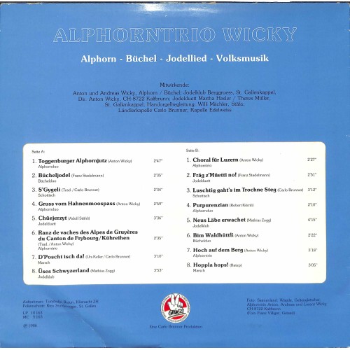 CD + LP: Alphorntrio Wicky – Alphorn - Büchel - Jodellied - Volksmusik - 1986