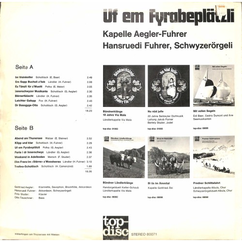 CD-Kopie von Vinyl: Kapelle Aegler-Fuhrer, Hansruedi Fuhrer – Uf Em Fyrabeplätzli