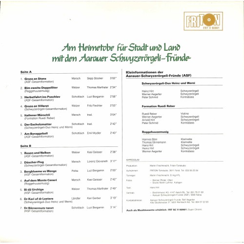CD Aarauer Schwyzerörgeli-Fründe, SD Heinz und Werni, Formation Ruedi Reber, Roggehuusemusig – Am Heimatobe für Stadt und Land